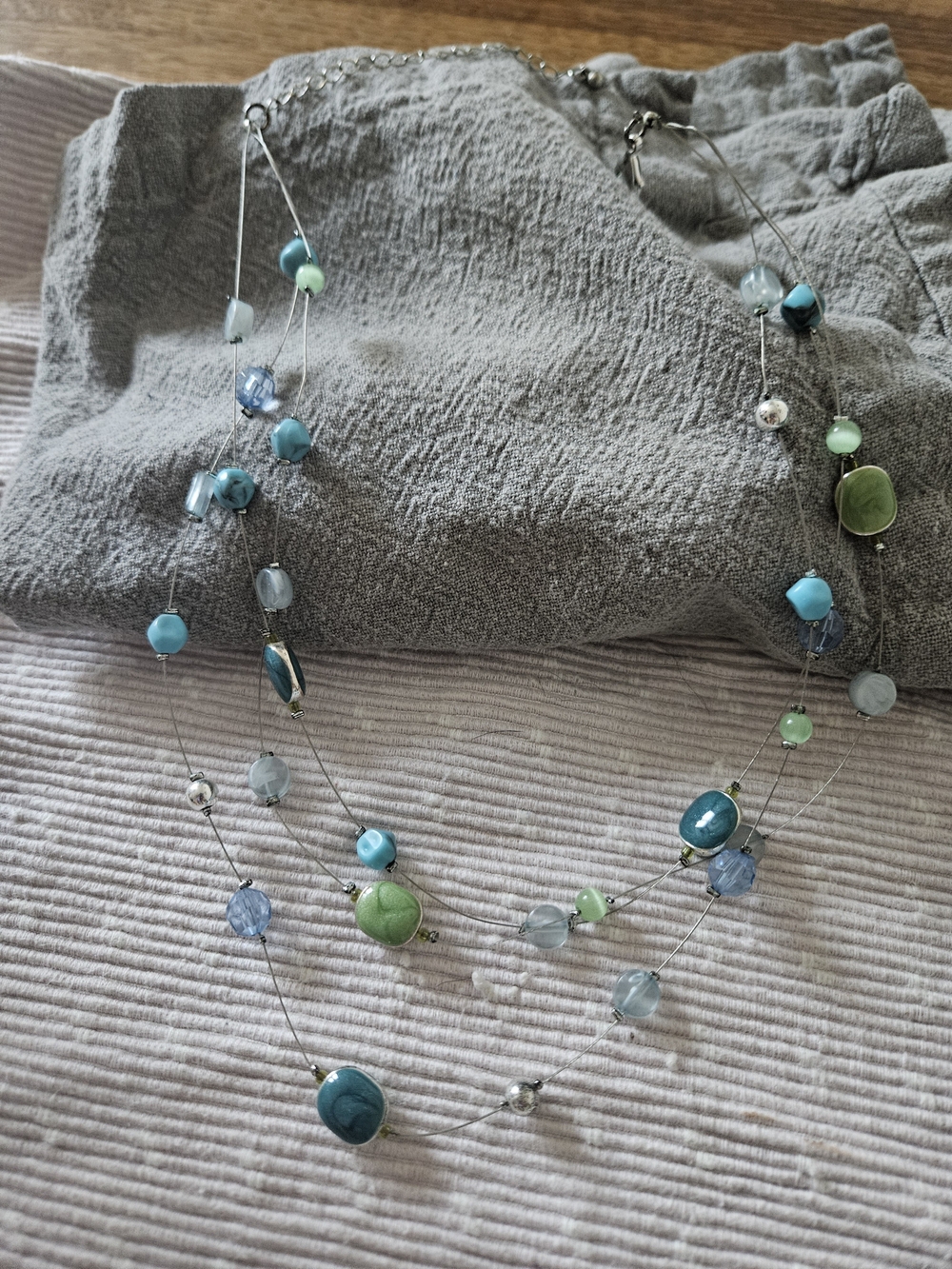 Multi-Strand Blue & Green Bead Necklace - Women Jewelry